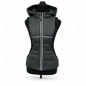 Blanc Noir Quilted Hooded Vest - Dark Green/Black - Size S
